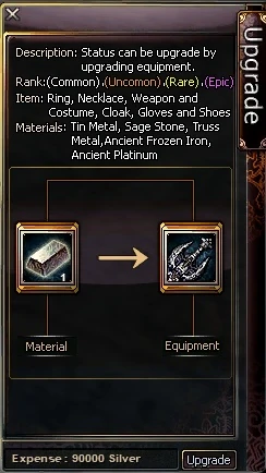 2) Place item + material in slots